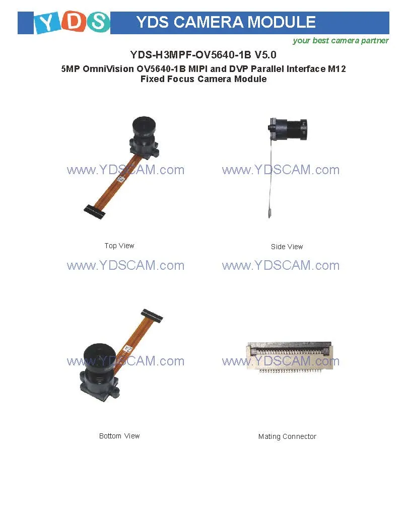 Yds-H3mpf-Ov5640-1b V5.0 5MP Ov5640-1b Mipi and Dvp Parallel Interface M12 Fixed Focus Camera Module
