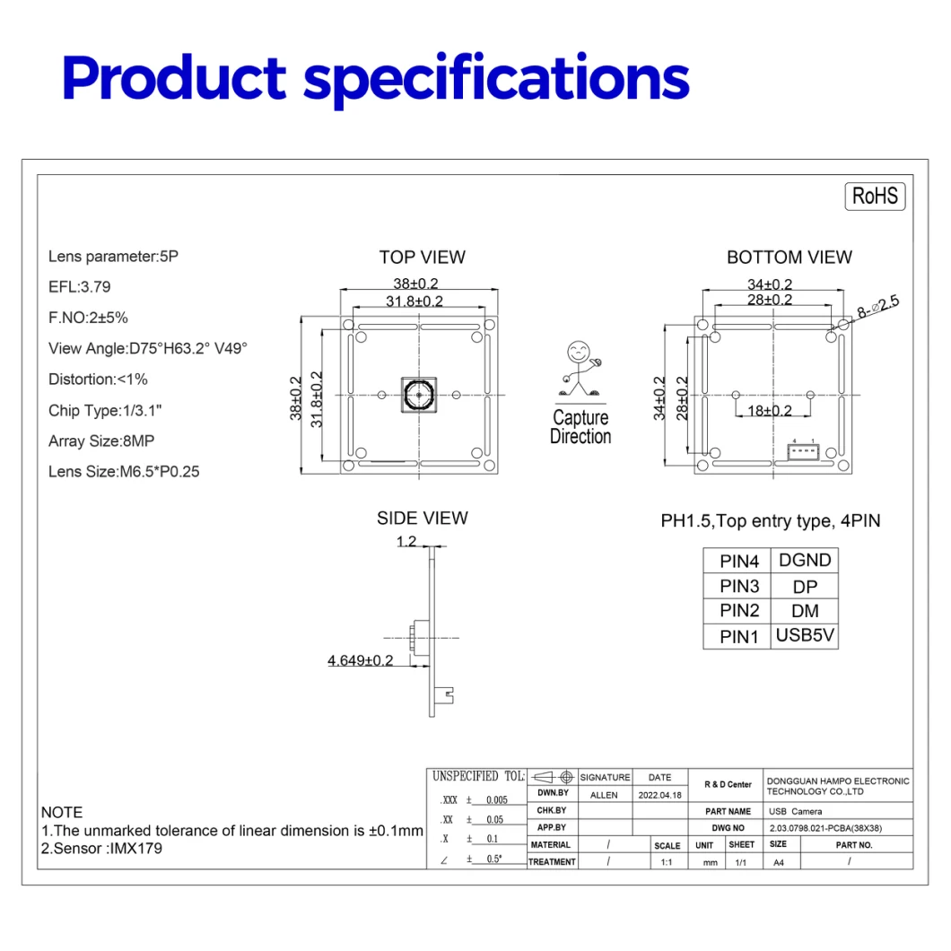 8 MP Sony Imx179 CMOS Sensor USB Camera Module Autofocus Mini Camera Module
