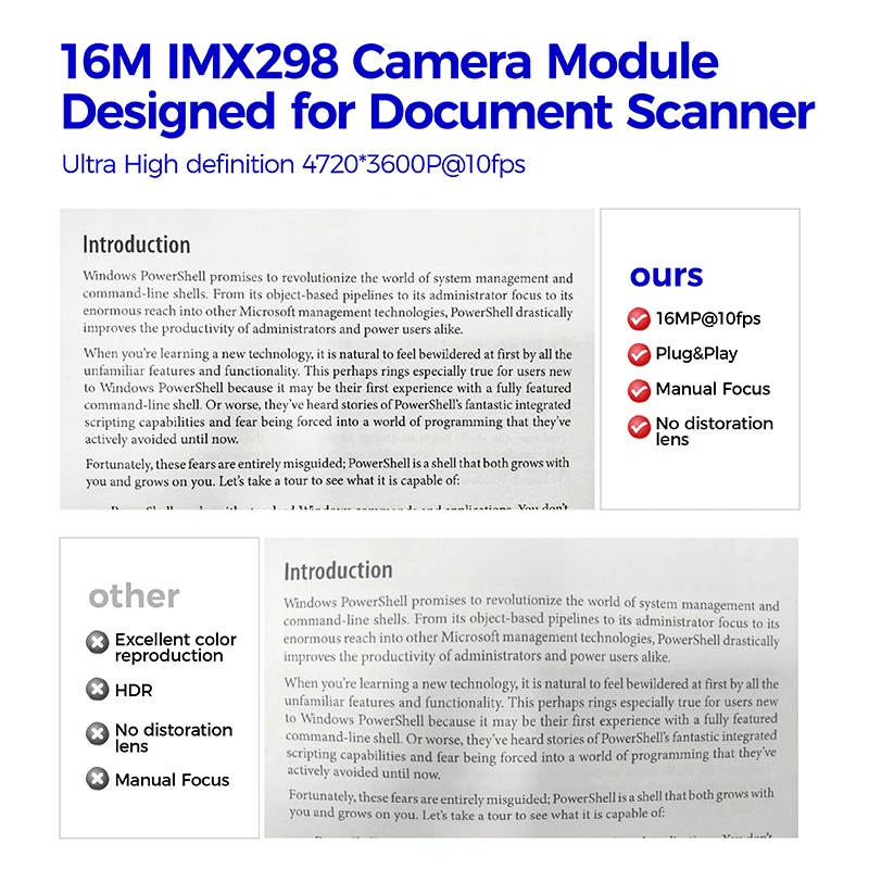 High Quality 16MP Imx298 CMOS Image Sensor USB Document Scanner Camera Module with Distortionless Lens