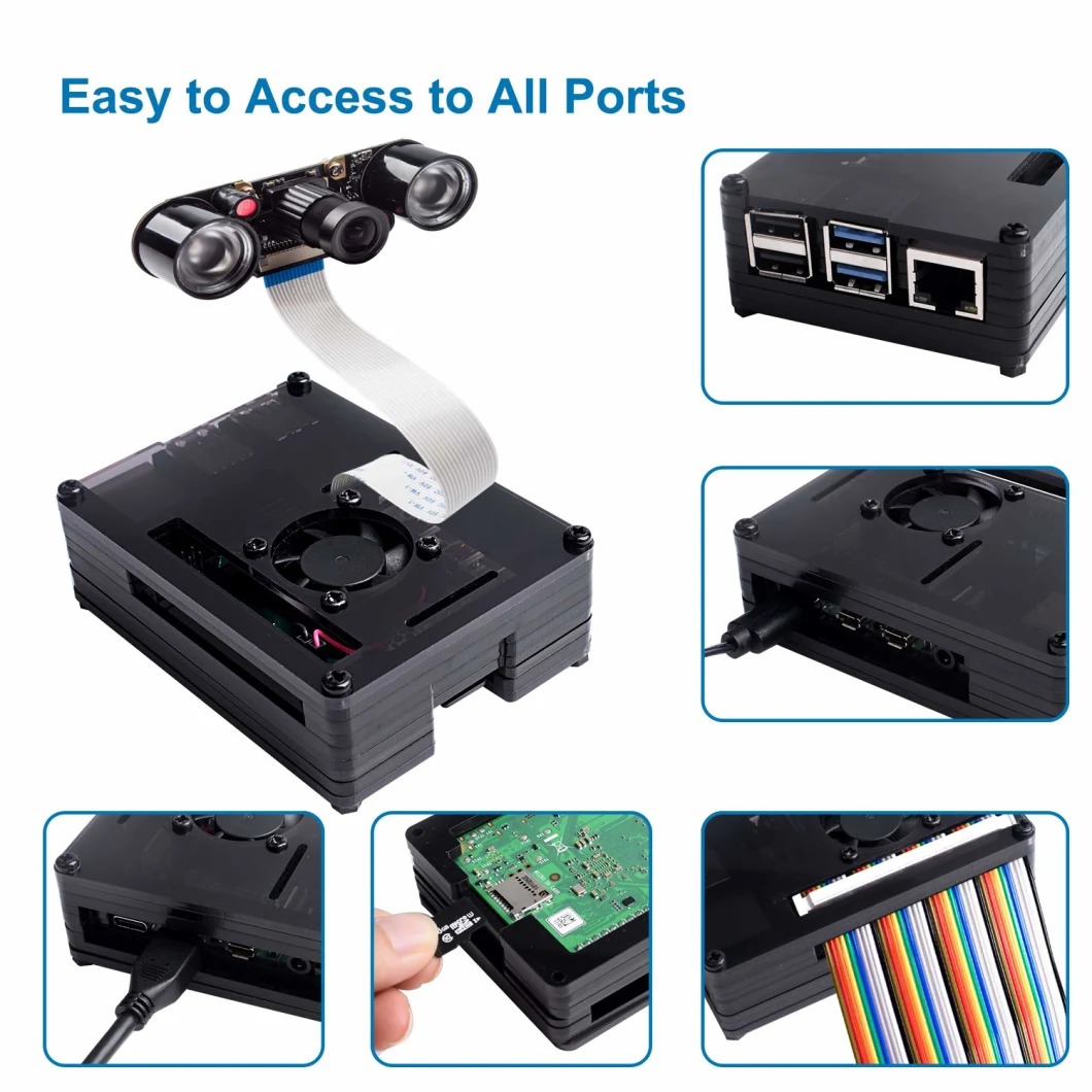 Compatible with Raspberry Pi 4 Case, Acrylic Case with Cooling Fan, 4PCS Heatsinks, 5V 3A USB-C Power Supply