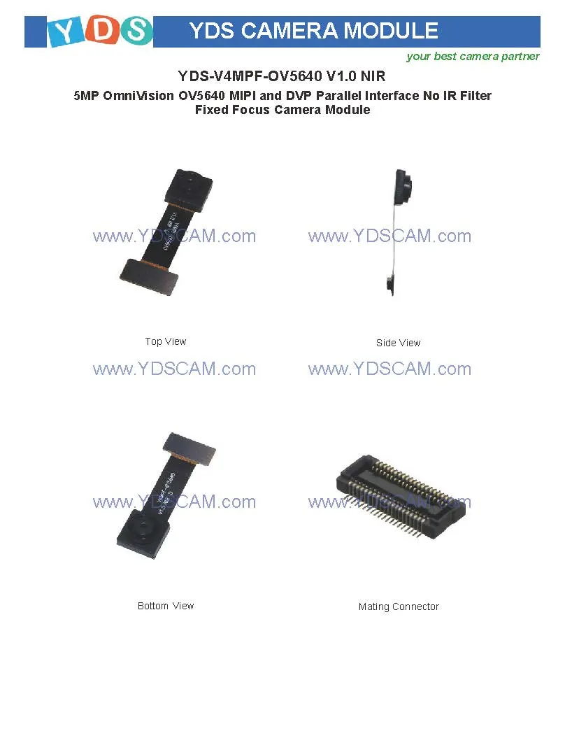 Yds-V4mpf-Ov5640 V1.0 Nir 5MP Ov5640 Mipi and Dvp Parallel Interface No IR Filter Fixed Focus Camera Module