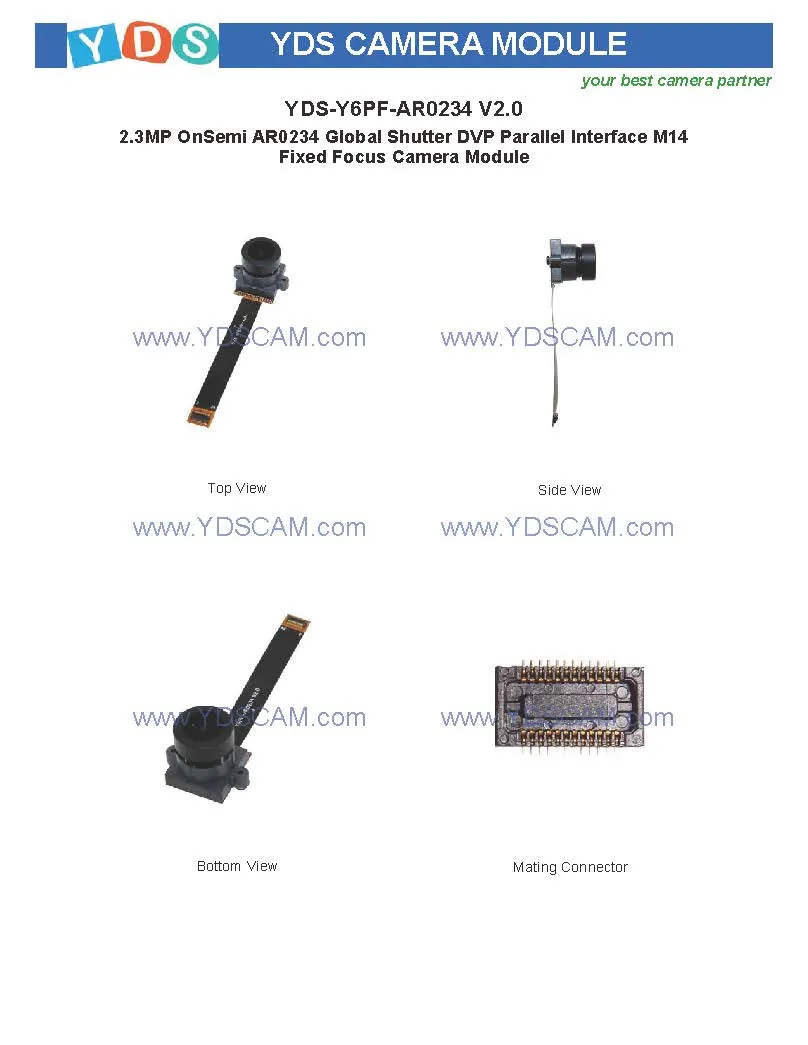 Yds-Y6PF-Ar0234 V2.0 2.3MP Ar0234 Global Shutter Dvp Parallel Interface M14 Fixed Focus Camera Module