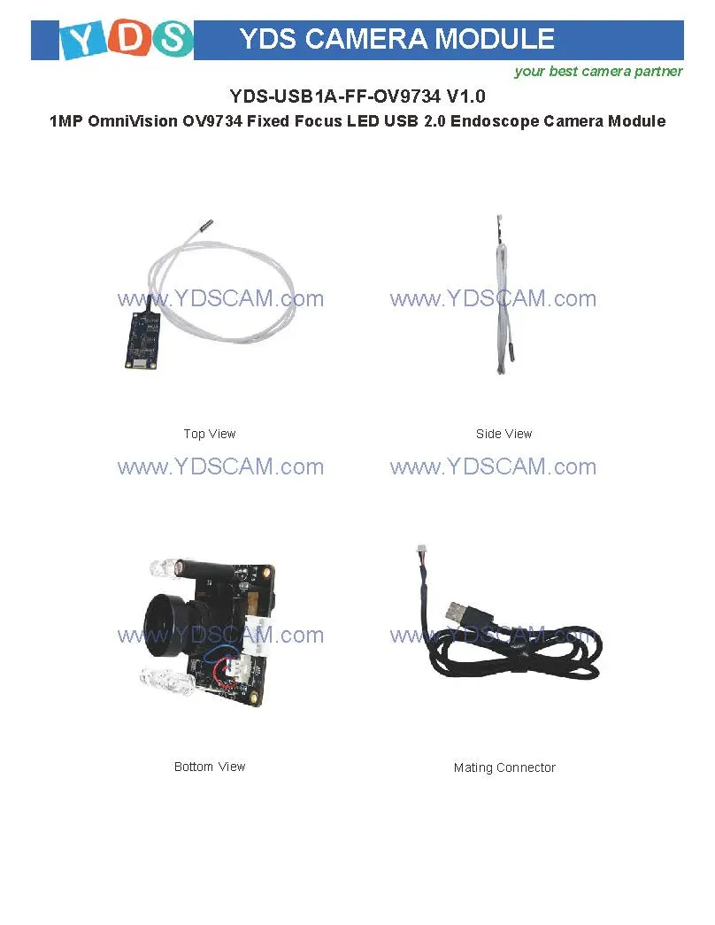 Yds-USB1a-FF-Ov9734 V1.0 1MP Ov9734 Fixed Focus LED USB 2.0 Endoscope Camera Module